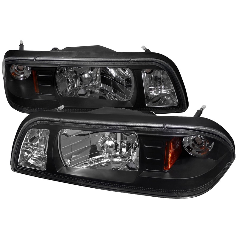 1987-93 Ford Mustang Factory Style Crystal Headlights Matte Black/Clear Lens