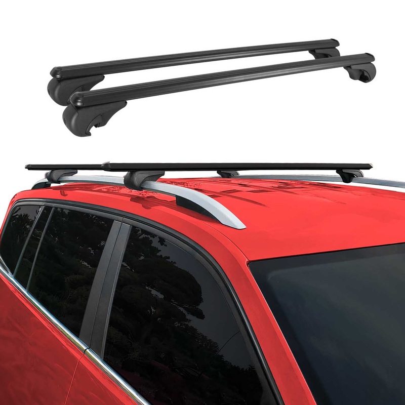 Roof Rack Raised Rail Cross Bars Carrier Lockable 54 2 Pcs Aluminum Black