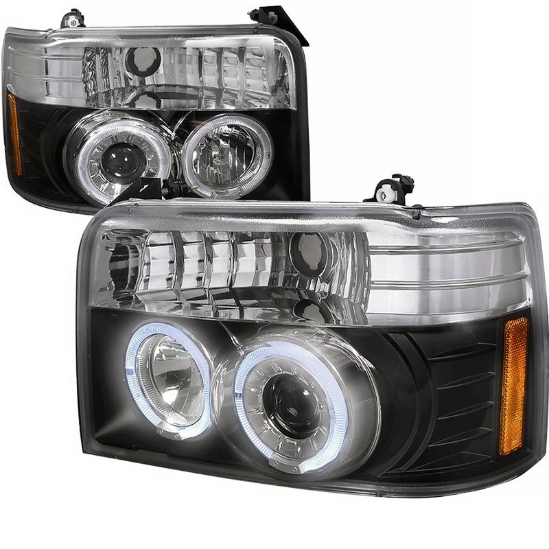 1992-1996 Ford F-150 F-250 F-350 Bronco Dual Halo Projector Headlights Black