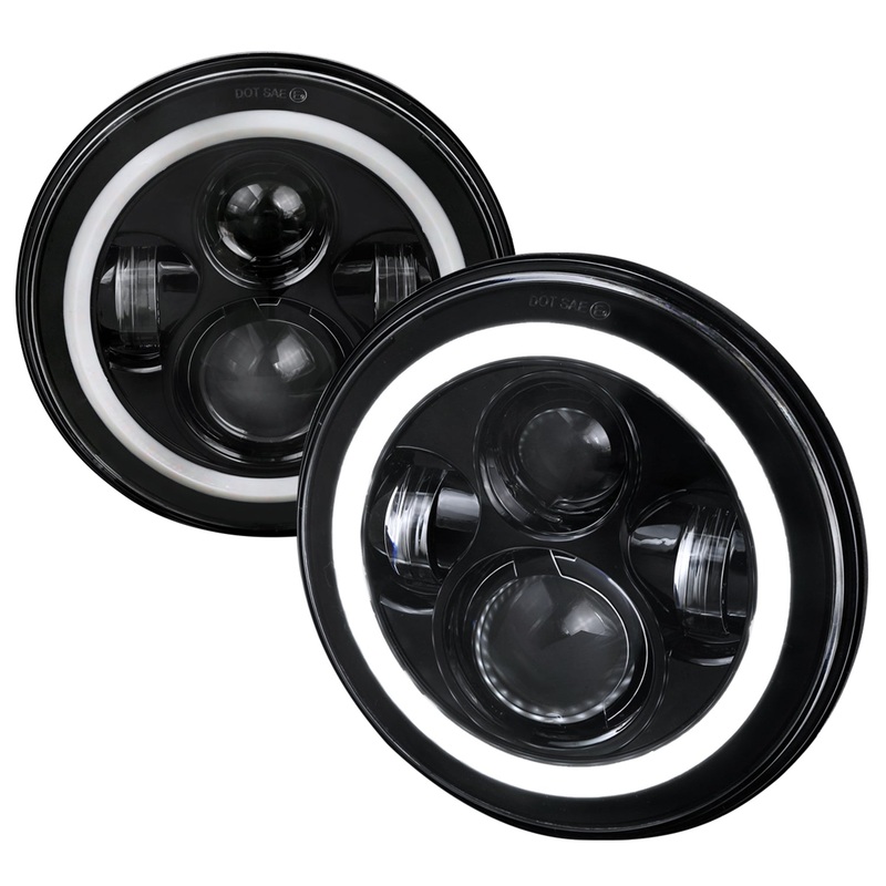Universal 7 Round Cree LED Halo Projector Headlights – 2PC Matte Black/Clear