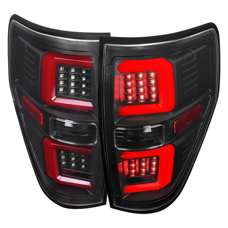 2009-2014 Ford F-150 LED Tail Lights with Red LED Bar Matte Black/Clear Lens