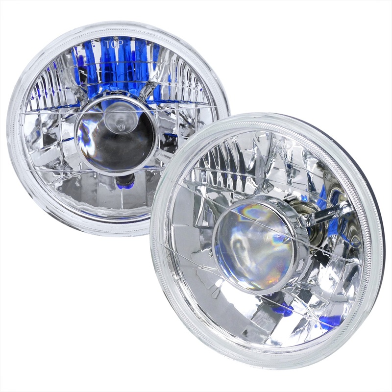 Universal 7 Round H4 Projector Headlights Chrome Housing/Clear Lens