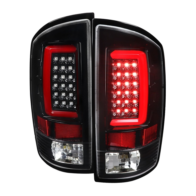 2007-2009 Dodge RAM 1500/2500/3500 Red C-Bar LED Tail Lights Jet Black/Clear