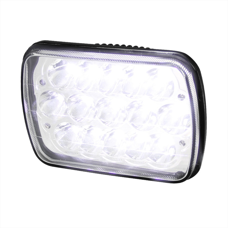 Universal 7×6 15-LED Sealed Beam Headlights w/ H4 Plug Black Alu Housing/PMMA