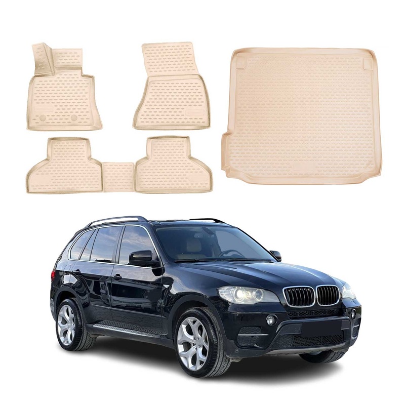 2007-2013 BMW X5 E70 Floor Mats & Cargo Liner Full Set All Weather Beige