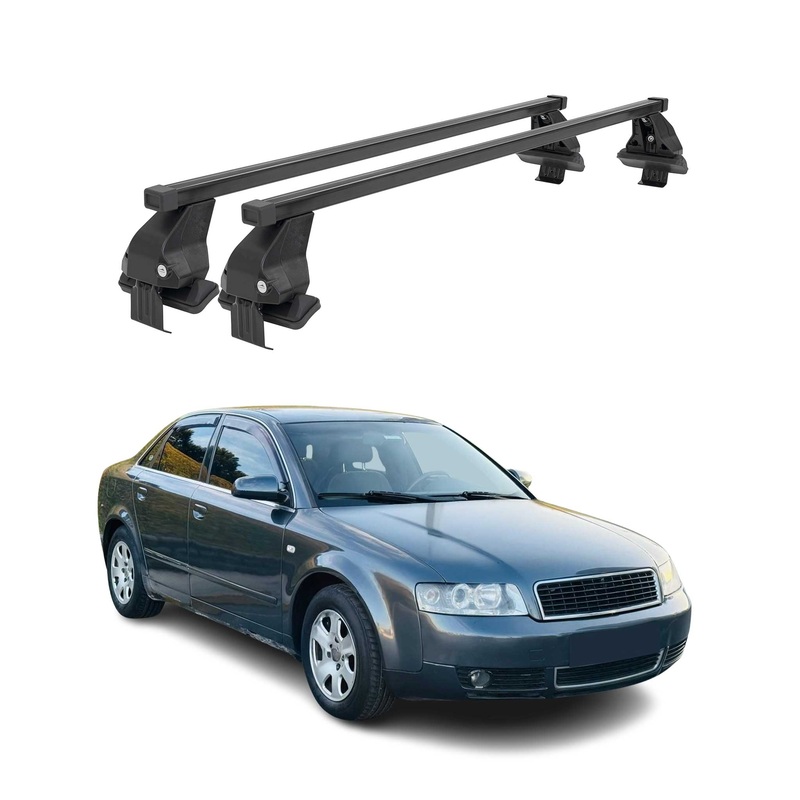 2002-2008 Audi A4 Sedan Smooth Roof Racks Cross Bars Luggage Carrier Black