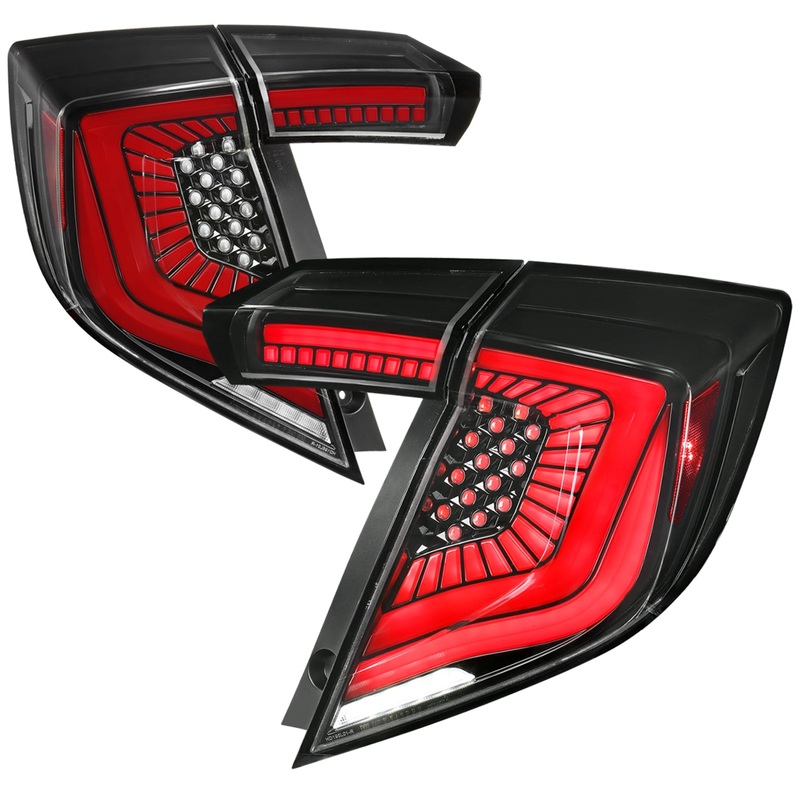 2017-2021 Honda Civic Hatchback LED Signal Tail Lights Jet Black/Clear