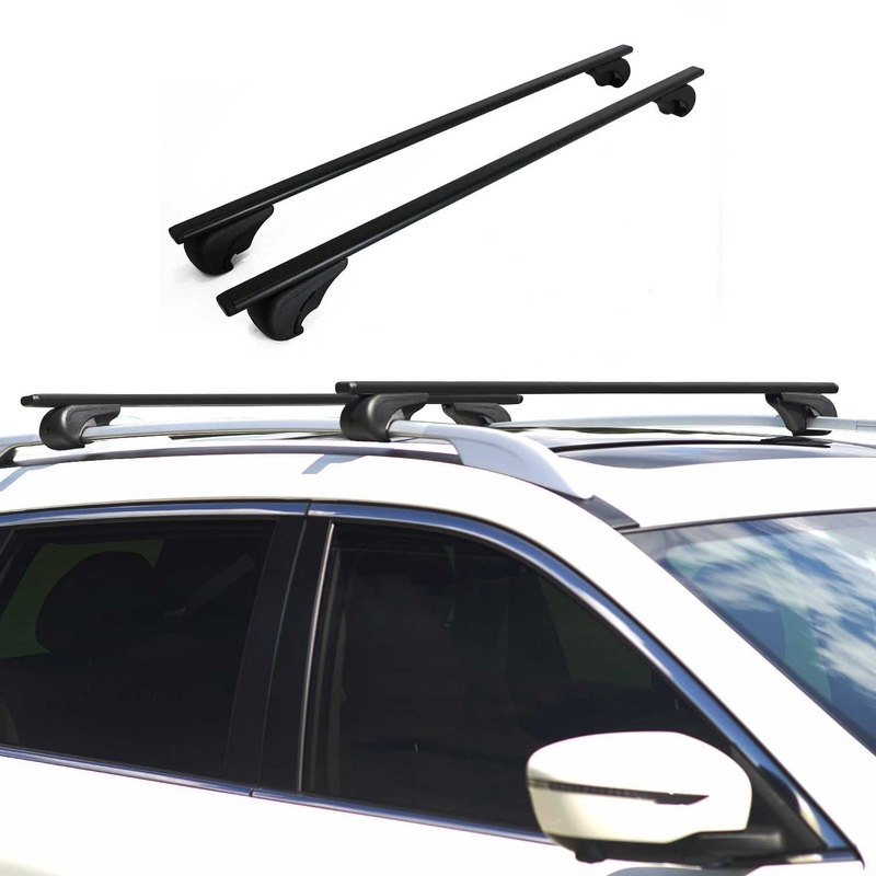 Roof Rack Raised Rail Cross Bars Carrier Lockable 54 2 Pcs Metal Black