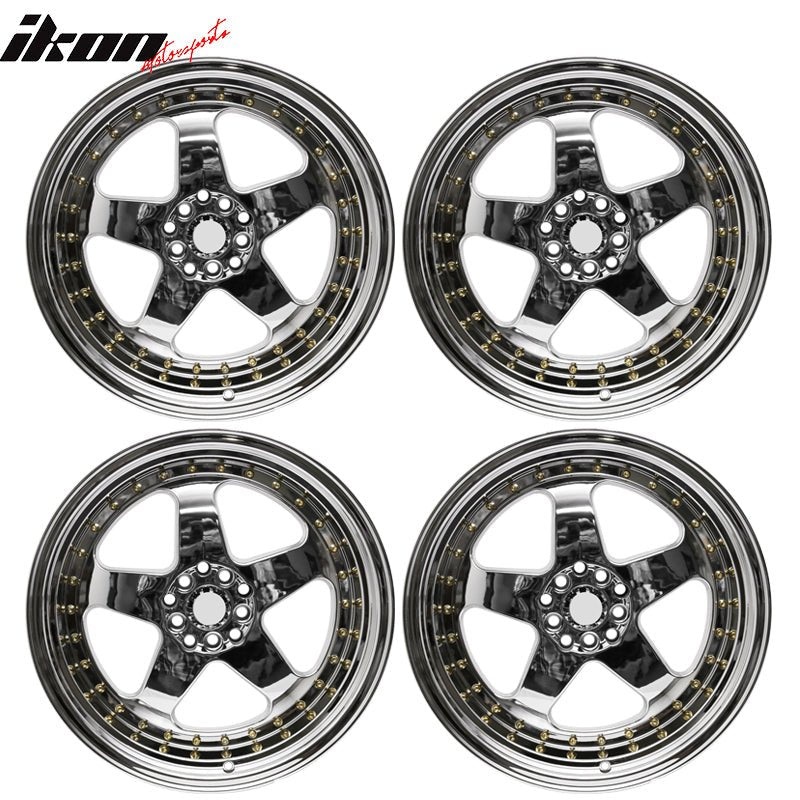 (4) 18X9.0 +30 5X100 / 5X114.3 Step Lip 5 Spoke Wheels Rims – Chrome