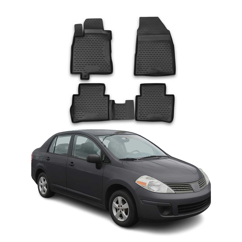 2007-2012 Nissan Versa Floor Mats Liners Full Set All Weather Black