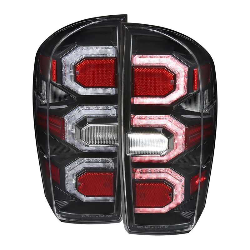 2016-2022 Toyota Tacoma Sequential Signal LED Tail Lights Jet Black/Clear Lens