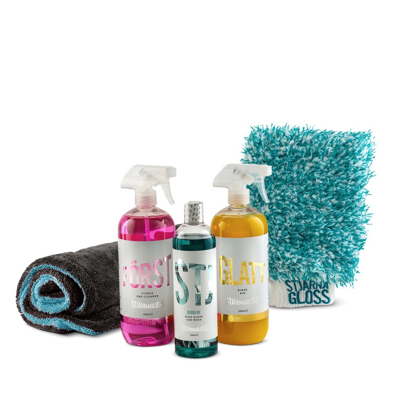 Stjarnagloss Gloss Wash Kit – Citrus Pre-Wash, Shampoo, Rinse Aid, Wash Mitt and Drying Towel