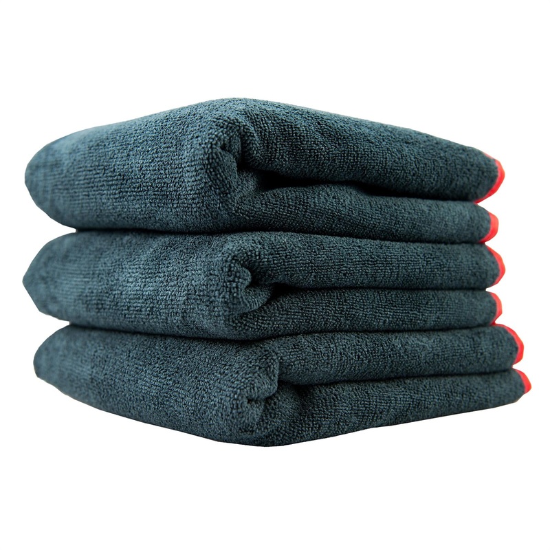 Chemical Guys Micro Towels 16 x 16 Heavy Black Towel w/Red Silk Edges (3 Pack)