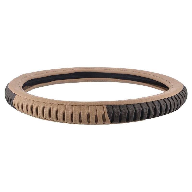EleganceGrip Anti-Slip Car Steering Wheel Cover Compatible with Hyundai Creta 2020, (Beige/Brown)