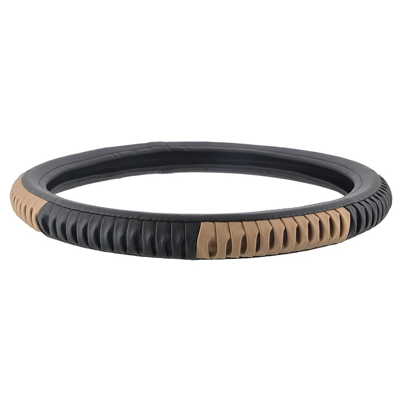 EleganceGrip Anti-Slip Car Steering Wheel Cover Compatible with Renault Duster, (Black/Beige)