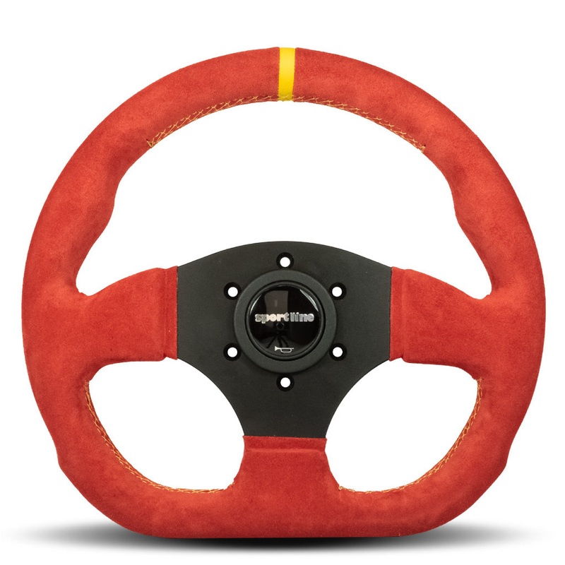 Sport Line Competition Steering Wheel – Red Suede Black Spokes 300mm