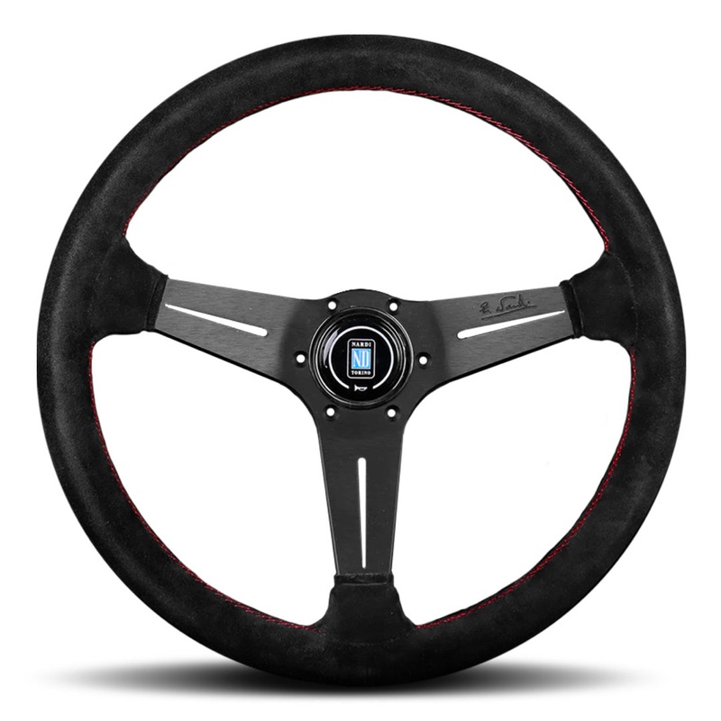 Nardi Deep Corn Steering Wheel – Black Suede Red Stitching Black Spokes 350mm