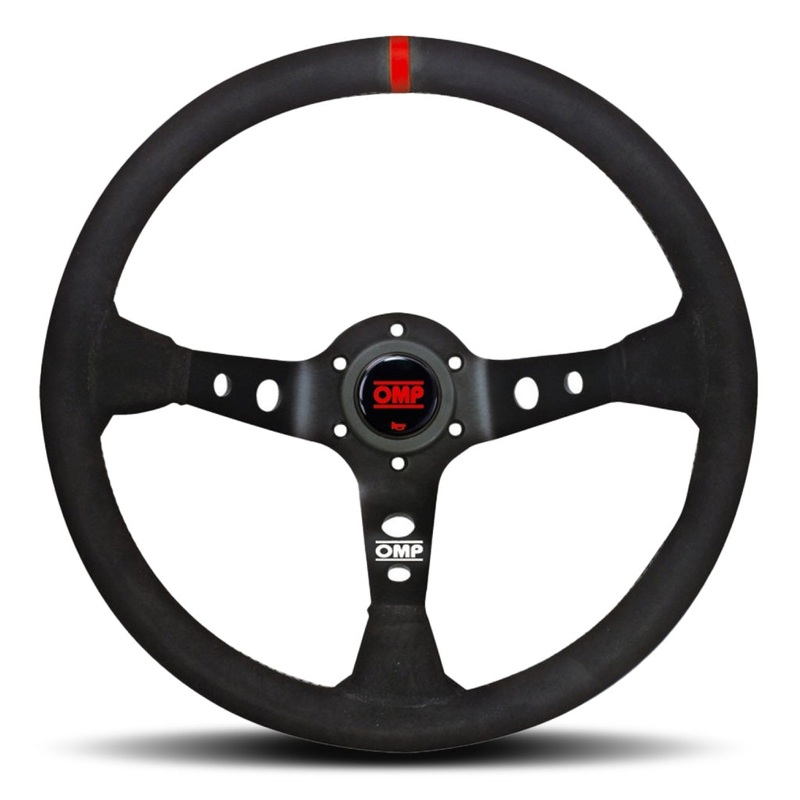 OMP Corsica Scamosciato Steering Wheel – Black Suede Red Stitching Black Spokes 350mm