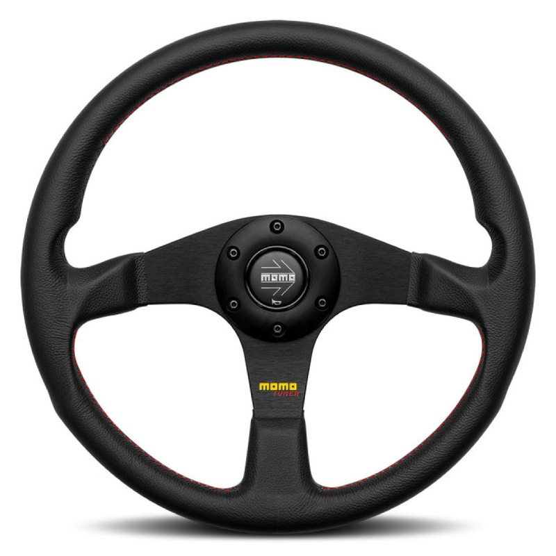 MOMO Tuner Steering Wheel – Black Leather Black Spokes 350mm – NEW Logo 2024