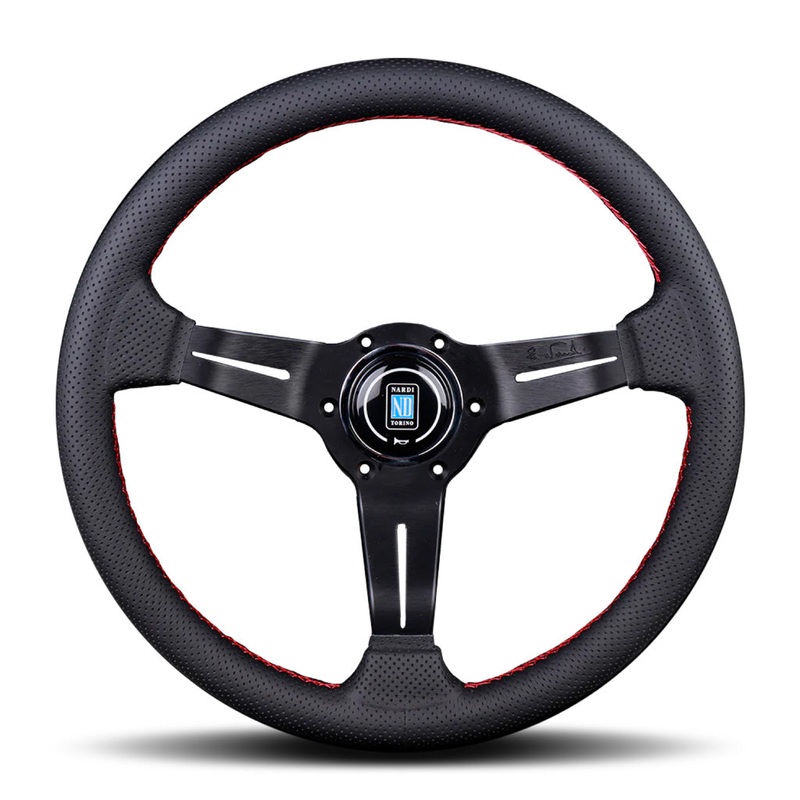 Nardi Deep Corn Steering Wheel – Black Airleather Red Stitching Black Spokes 330mm
