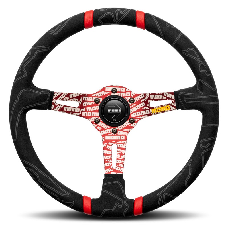 MOMO Ultra Steering Wheel – Black Alcantara Red Spokes 350mm