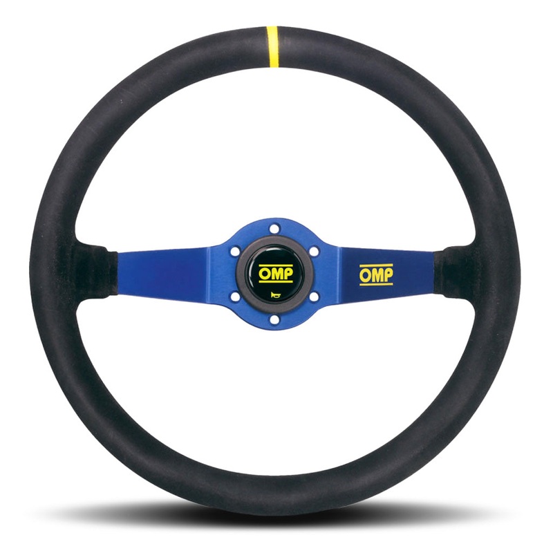 OMP Rally Scamosciato 2 Spoke Steering Wheel – Black Suede Blue Spokes 350mm