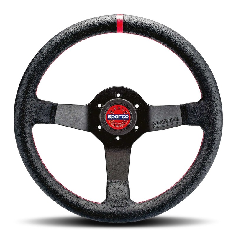 Sparco R330 Champion Steering Wheel – Black Leather Black Spokes 330mm