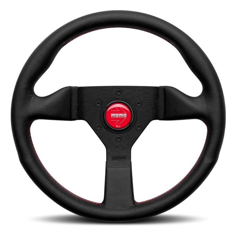 MOMO Montecarlo Steering Wheel – Black Leather Red Stitching Black Spokes 320mm