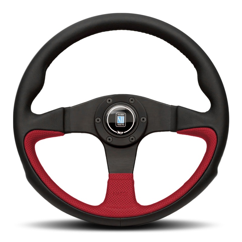 Nardi Challenge Steering Wheel – Black Leather Red Airleather Black Spokes 350mm