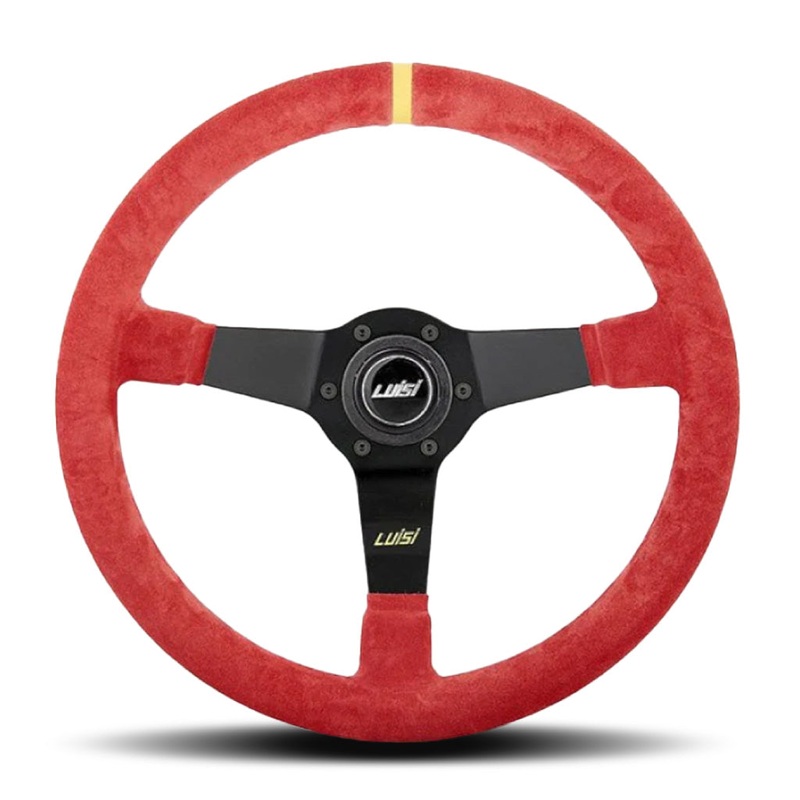 Luisi Mirage Corsa Steering Wheel – Red Shammy Leather Black Spokes 350mm