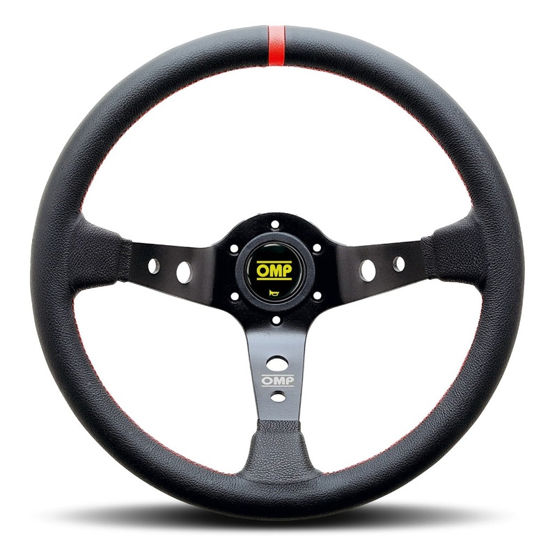 OMP Corsica Liscio Steering Wheel – Black Leather Red Stitching Black Spokes 350mm