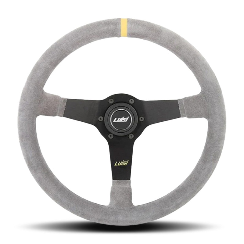 Luisi Mirage Corsa Steering Wheel – Grey Shammy Leather Black Spokes 350mm