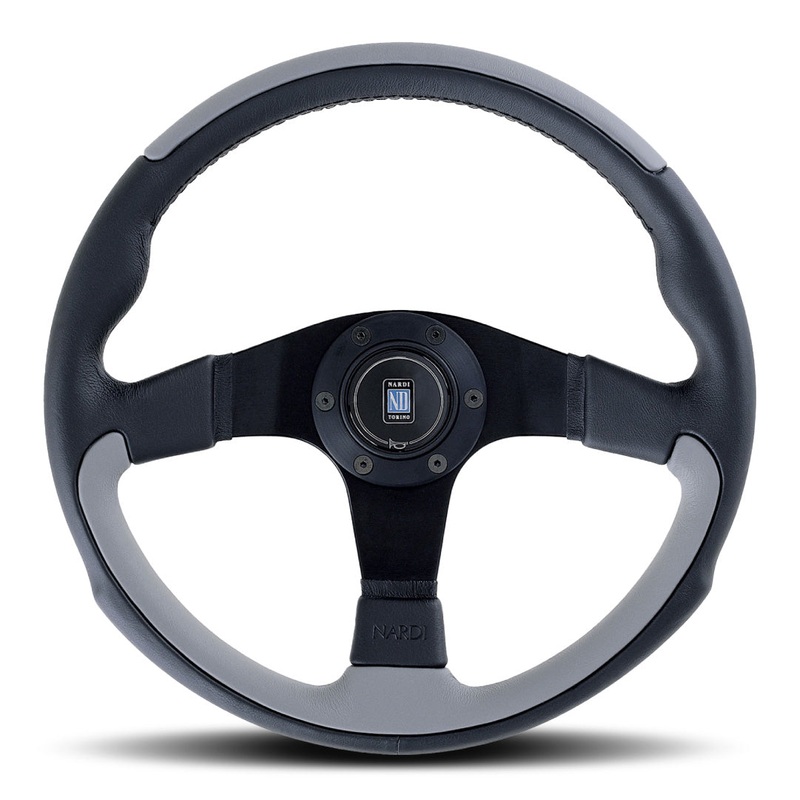 Nardi Leader Steering Wheel – Black/Grey Leather Black Spokes 350mm