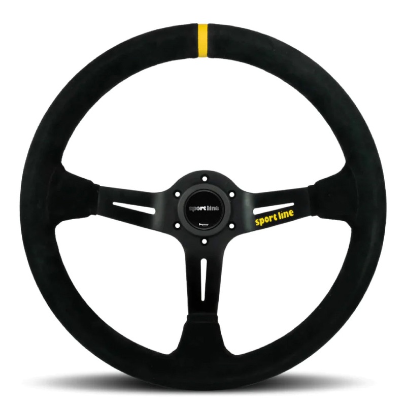 Sport Line Racing 3 Drifting Deep Dish (95mm) Steering Wheel – Black Suede Black Spokes 350mm