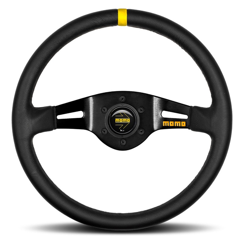 MOMO Mod. 03 Two Spoke Steering Wheel – Black Leather Black Spokes 350mm