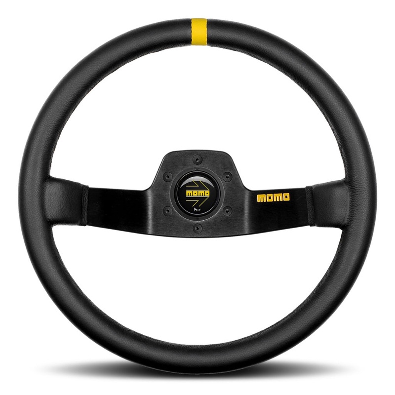 MOMO Mod. 02 Two Spoke Steering Wheel – Black Leather Black Spokes 350mm