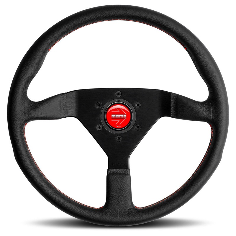 MOMO Montecarlo Steering Wheel – Black Leather Red Stitching Black Spokes 350mm